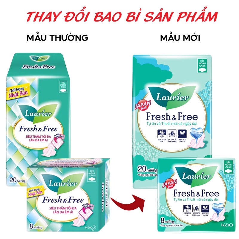 Băng Vệ Sinh Ban Ngày Siêu Mỏng Cánh 22cm Laurier Fresh & Free
