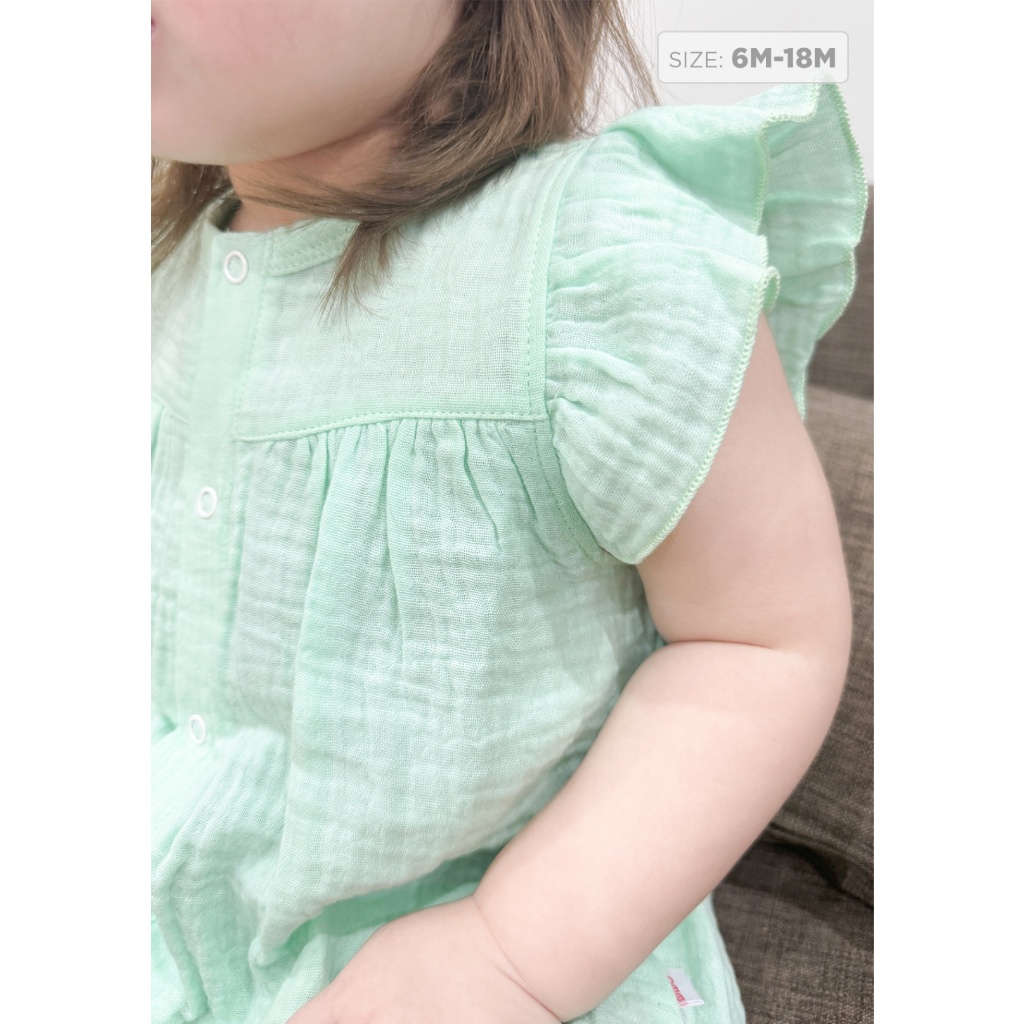 Bộ bodysuit, bodychip cho bé gái sơ sinh, romper vải xô tay bèo cho bé gái từ 6 tháng - 18 tháng - RP02C - Baa Baby