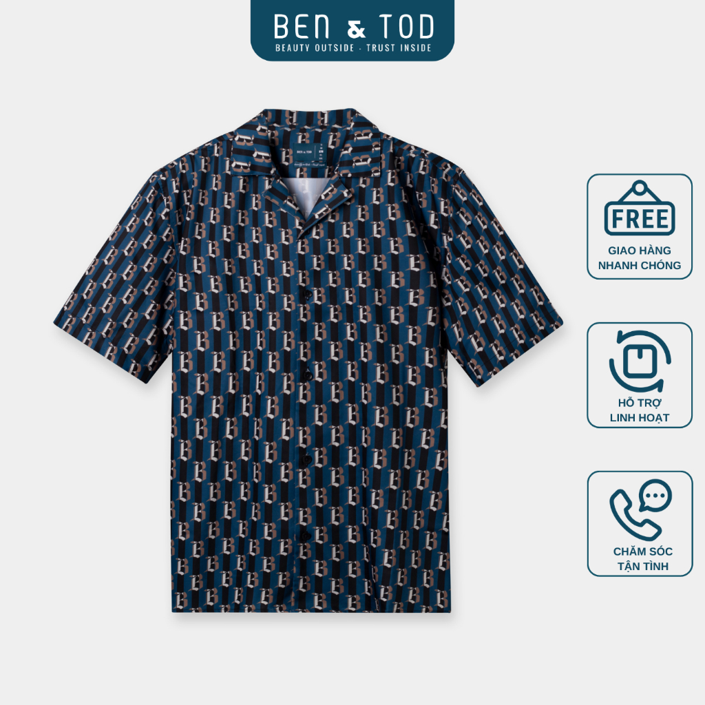 Áo sơ mi nam Ben & Tod R1621BB2022 cotton họa tiết in chữ , thoáng mát , trẻ trung OUTLET 259