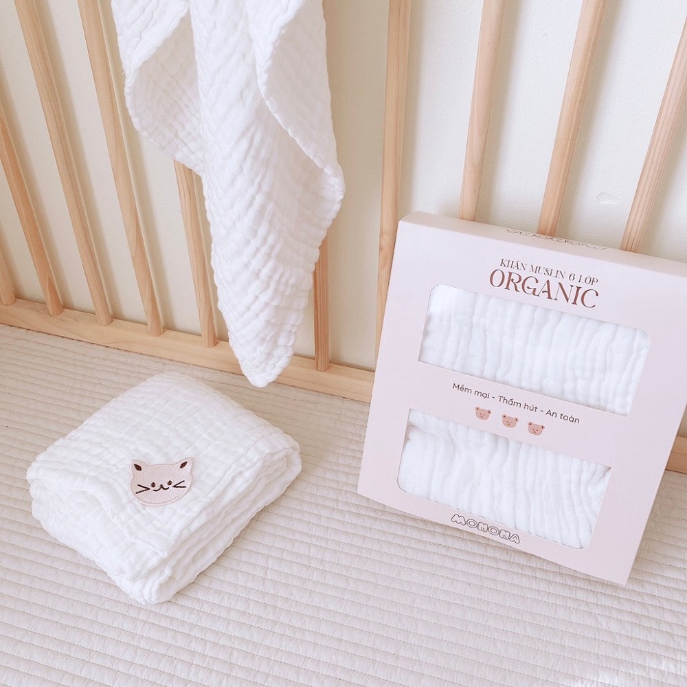 Khăn tắm cho bé chất xô nhăn 6 lớp Monona mềm mại, thấm hút tốt, màu xinh xắn
