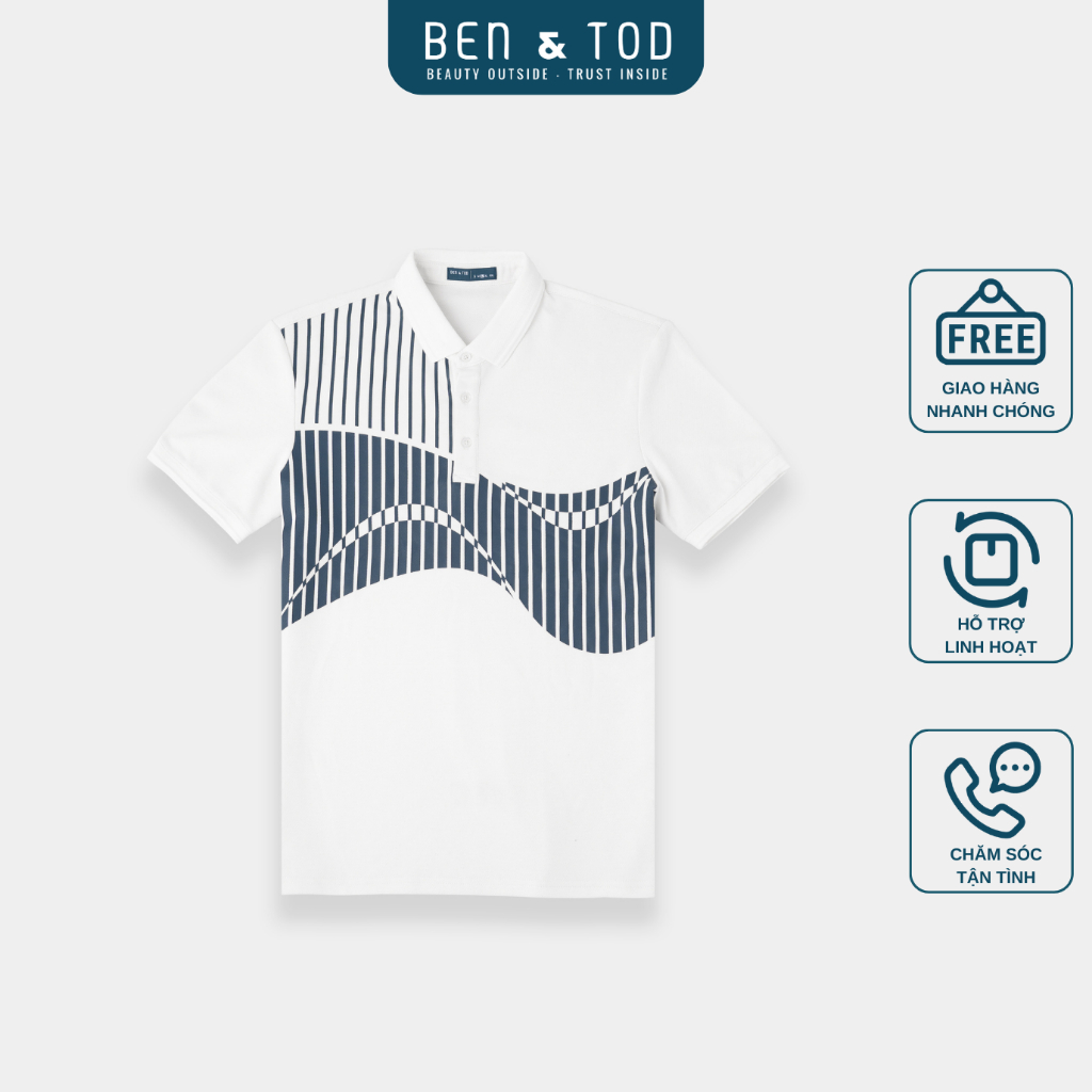 Áo polo nam BEN & TOD R1300BB240 vải cotton 4 chiều, cao cấp, họa tiết, dày dặn, thoải mái OUTLET 289