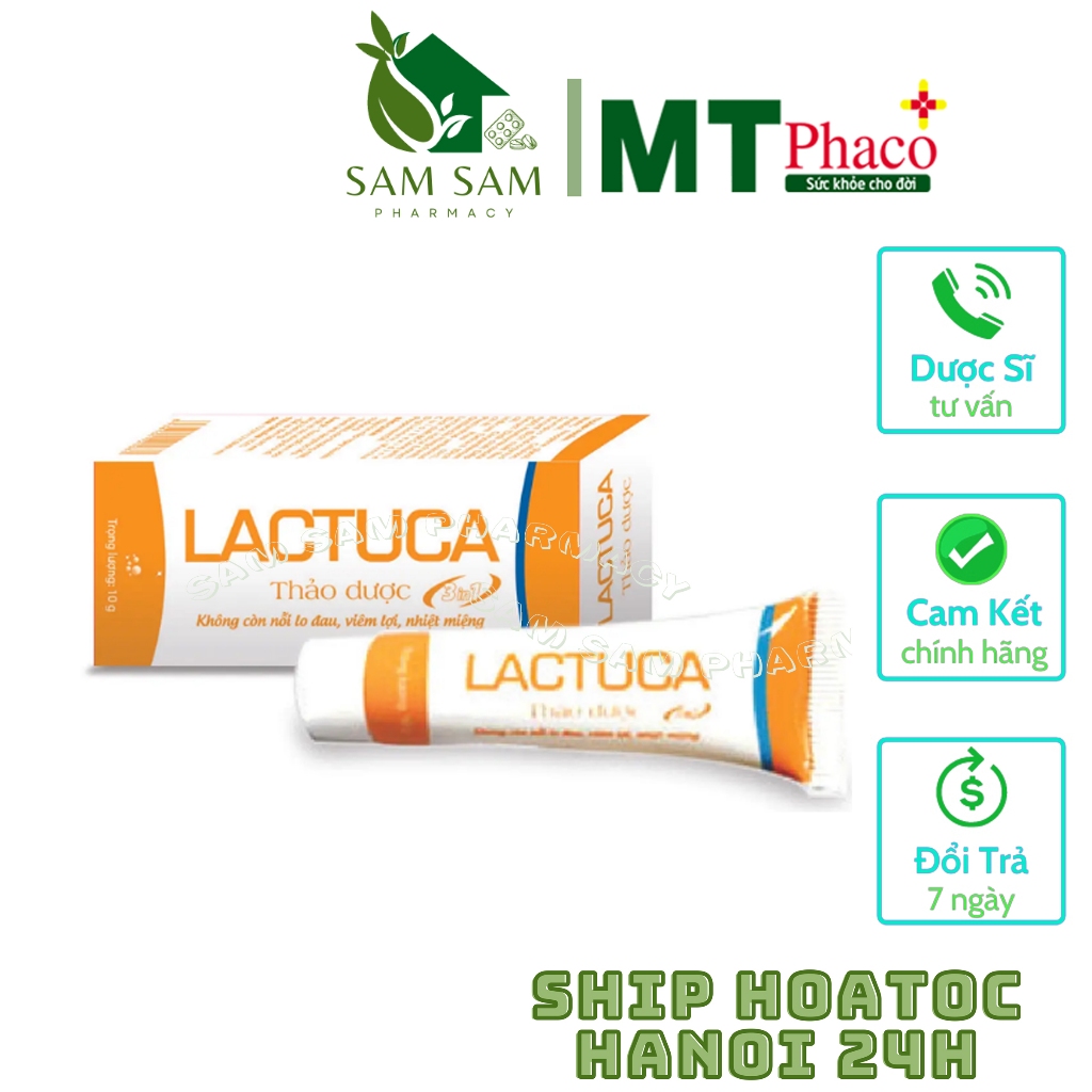 ✔️️️ Lactuca - bôi nhiệt miệng thảo dược 3in1- tuýp 10gr khử mùi hôi, làm diu mát lợi MT Pharco