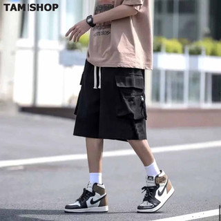 QUẦN SỌT TÚI HỘP HÌNH THẬT, QUÂN SHORT phối da kiểu đùi chất kaki Khóa Kéo Đùi Lững Nam nữ