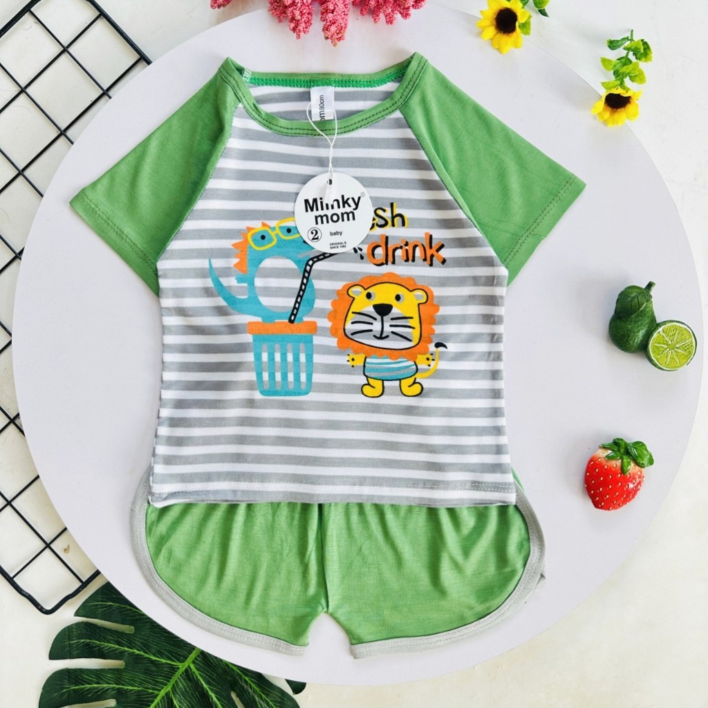 Bộ Cộc Tay THUN LẠNH MINKY MOM in hình thú dễ thương cho Bé