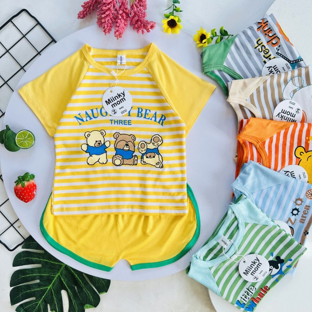 Bộ Cộc Tay THUN LẠNH MINKY MOM in hình thú dễ thương cho Bé