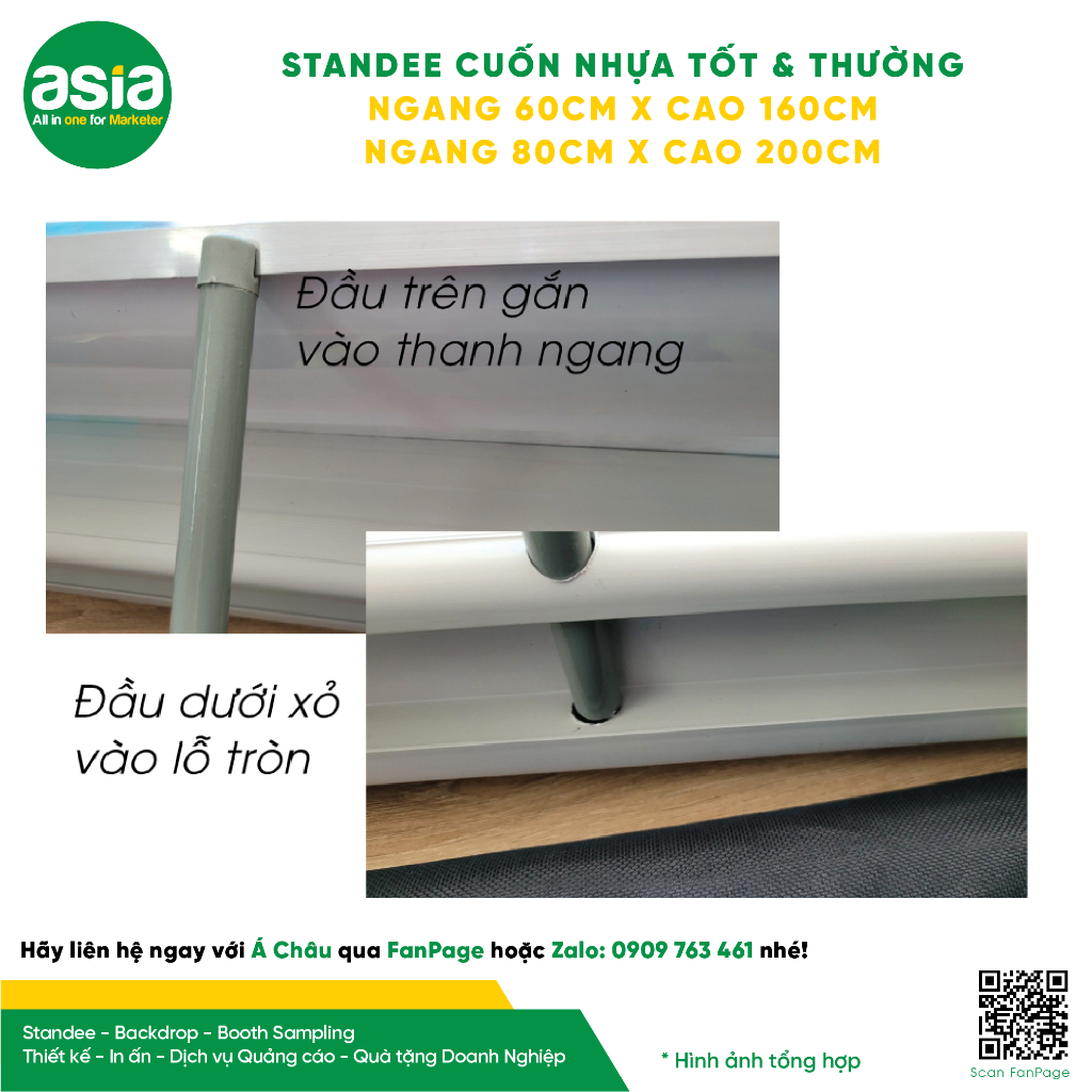 Standee cuốn nhựa dày 2 kích thước cao 1.6m và 2m