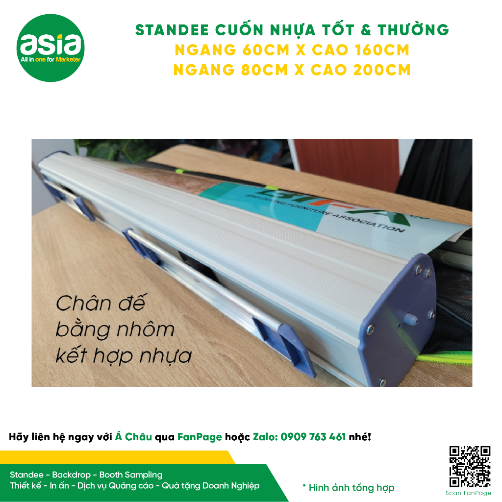Standee cuốn nhựa dày 2 kích thước cao 1.6m và 2m