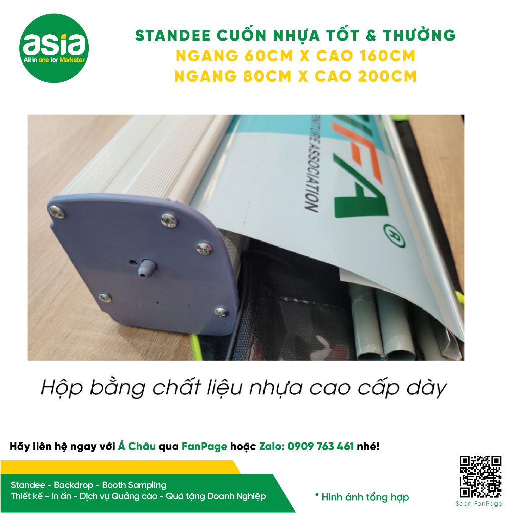 Standee cuốn nhựa dày 2 kích thước cao 1.6m và 2m