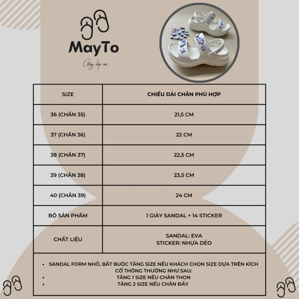 Sandal nữ đế cao  có quai hậu độn đế 6cm MayTo kèm 14 Charm dễ thương màu trắng, hồng, đen DS-04