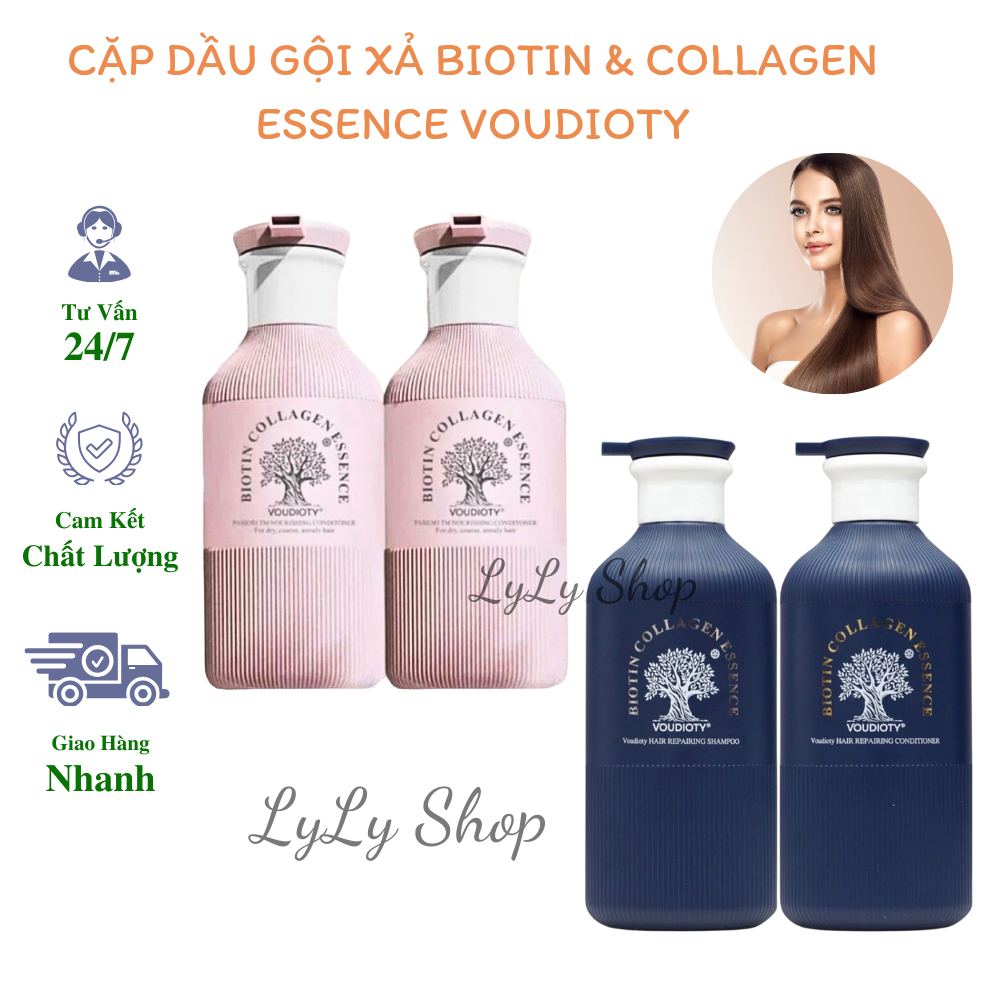 Cặp Dầu Gội Xả Biotin Collagen Voudioty Essence Hương nước hoa, phục hồi tóc hư tổn, giúp tóc suôn mượt tự nhiên 500ml