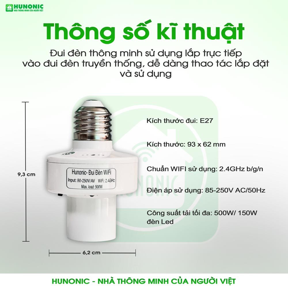 Đui Đèn Wifi Hunonic Điều Khiển Từ Xa Qua Điện Thoại,Tối Ưu Hóa Trải Nghiệm Chiếu Sáng