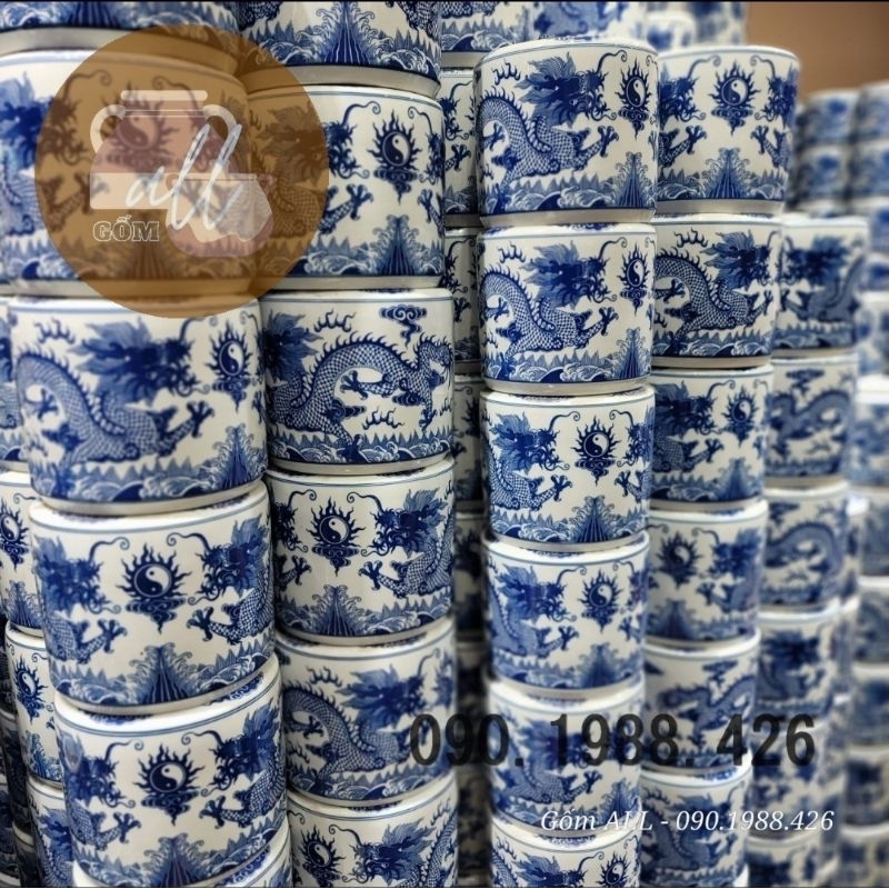 Bát hương họa tiết rồng men trắng phong thủy bày bàn thờ gia tiên đủ kích thước gốm ALL Bát Tràng hàng đẹp