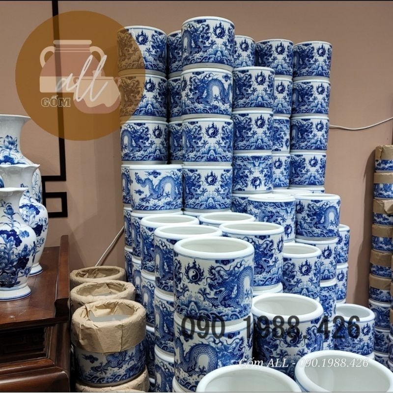 Bát hương họa tiết rồng men trắng phong thủy bày bàn thờ gia tiên đủ kích thước gốm ALL Bát Tràng hàng đẹp