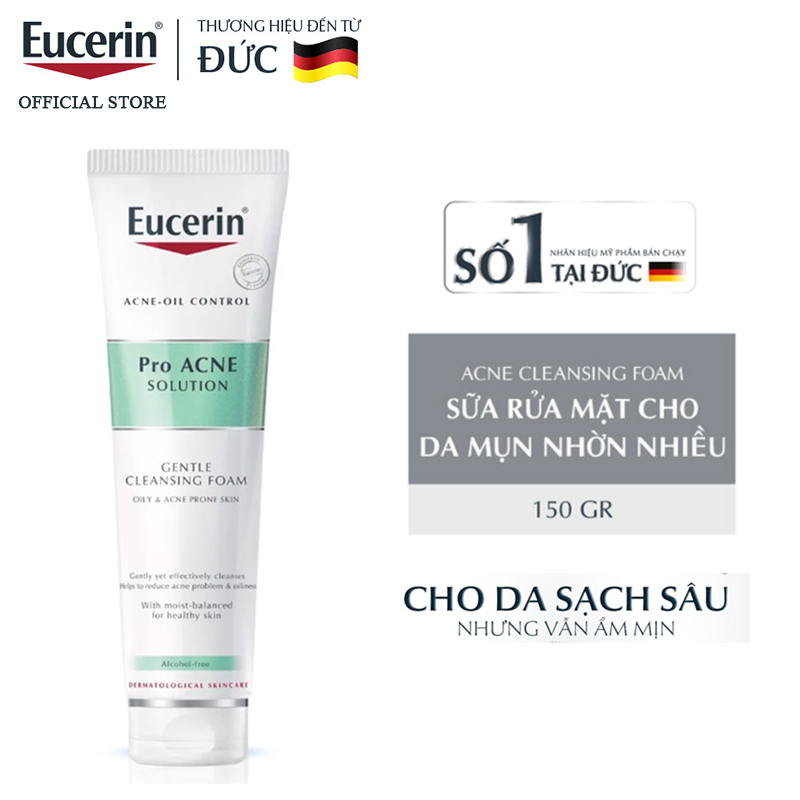 Sữa Rửa Mặt Tạo Bọt Eucerin Pro Acne Cleansing Foam Kiểm Soát Dầu & Sạch Sâu Cho Da Mụn 50g, 150g