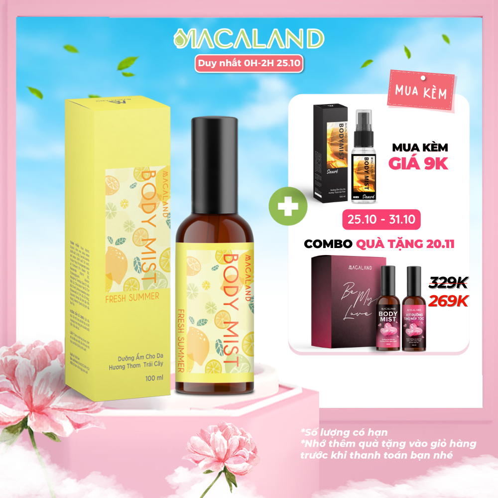 Body Mist xịt thơm body Fresh Summer 100ml MACALAND hương kẹo ngọt dưỡng ẩm cho da, lưu hương lâu