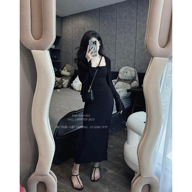 VÁY DÂY BODY LEN KÈM ÁO CHOÀNG SIÊU ĐẸP - kimanhbui