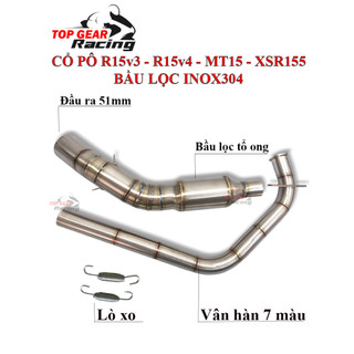 Cổ Pô R15v3 R15v4 MT15 XSR 155 Bầu Tổ Ong Inox 304 Kèm Lò Xo Họng 51mm <TOPGEAR>