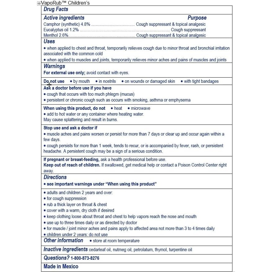 Kem thoa ngực và giảm ho dành cho trẻ em VICKS -50gr