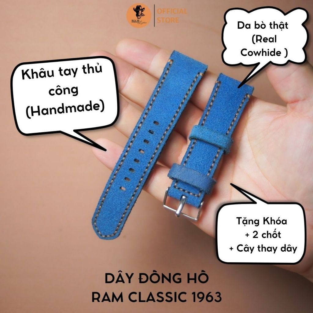 Dây đồng hồ Apple Watch , Iwatch , Iphone Watch Da Bò Xanh Coban RAM Leather 1963  Bền Đẹp