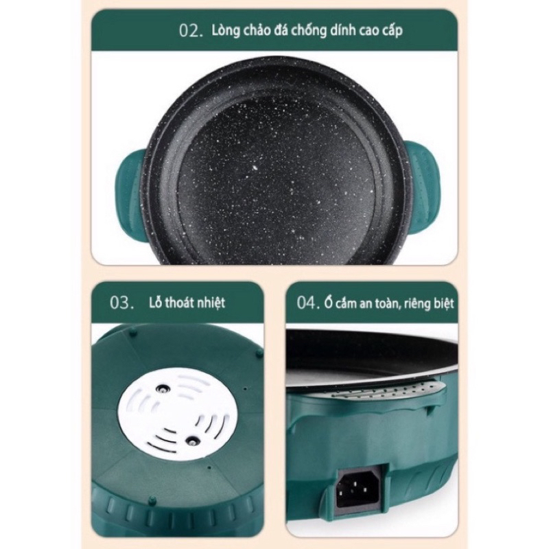 🔥FREESHIP🔥Chảo Nướng Điện Mini Đa Năng 26cm CôngSuất 600W BếpNướng Điện Chống Dính Vân Đá Cao Cấp🥩Nướng Thịt BBQ Hànquốc