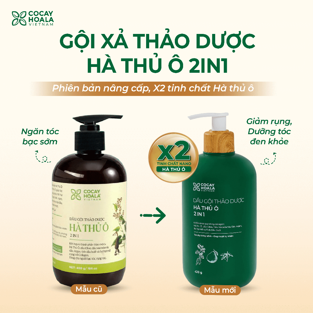 Dầu gội thảo dược Hà thủ ô Cân Bằng Sắc Tố Melanin Cỏ Cây Hoa Lá 420g