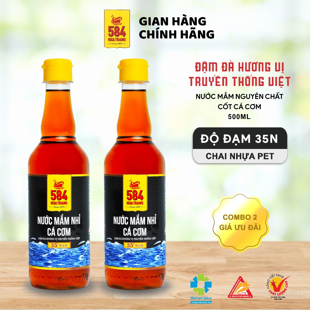 Nước Mắm 584 Nha Trang 35 Độ Đạm - [Combo 2 chai] Nước Mắm Truyền Thống Chai Nhựa 500ml, N0535-2