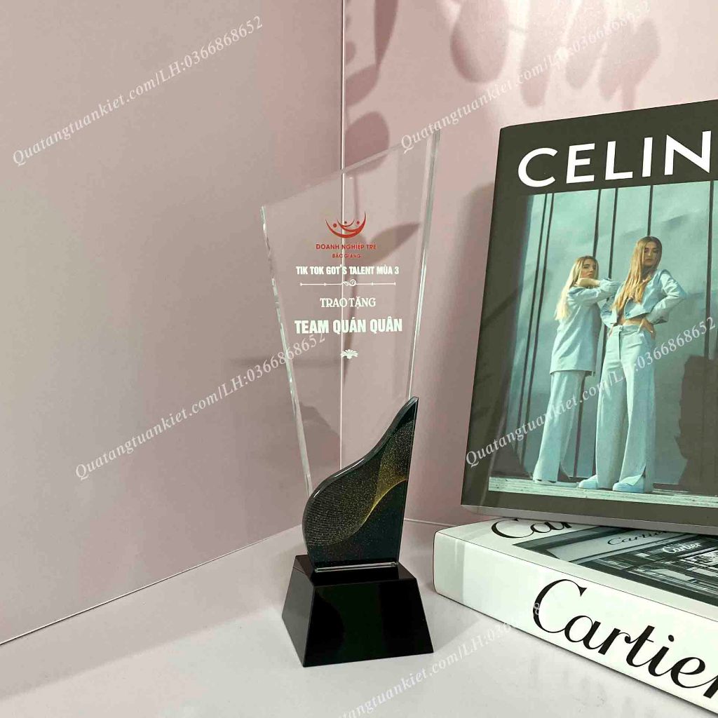 Cúp pha lê 2 thân đế đen