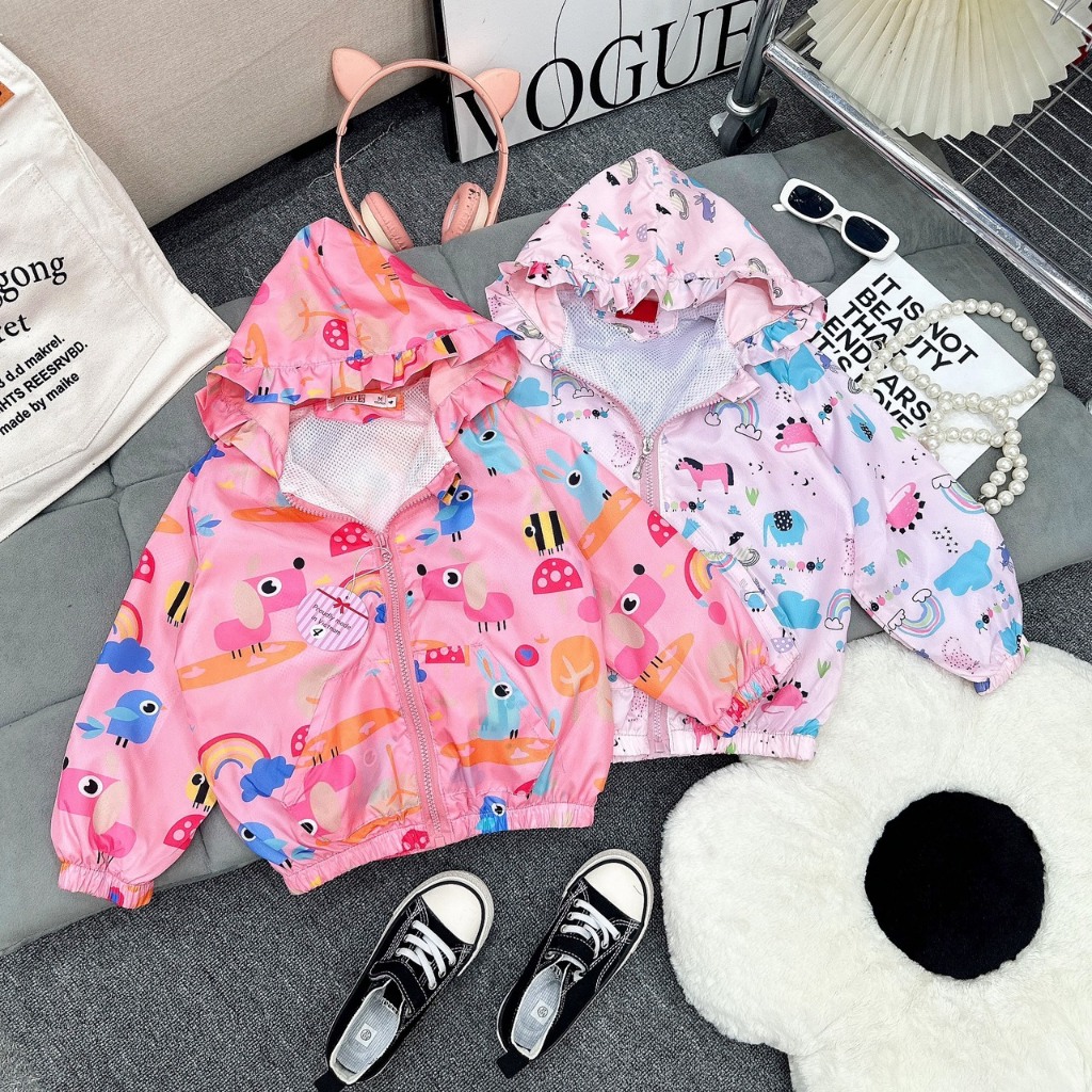 Áo khoác gió trẻ em - áo gió thu đông lót lưới 2 lớp in họa tiết ngộ nghĩnh xinh yêu cho bé