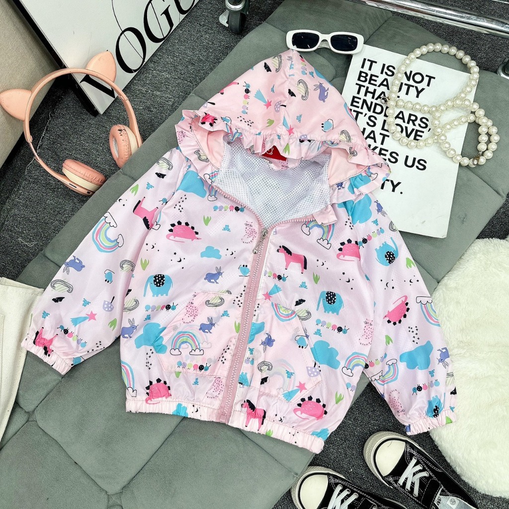 Áo khoác gió trẻ em - áo gió thu đông lót lưới 2 lớp in họa tiết ngộ nghĩnh xinh yêu cho bé