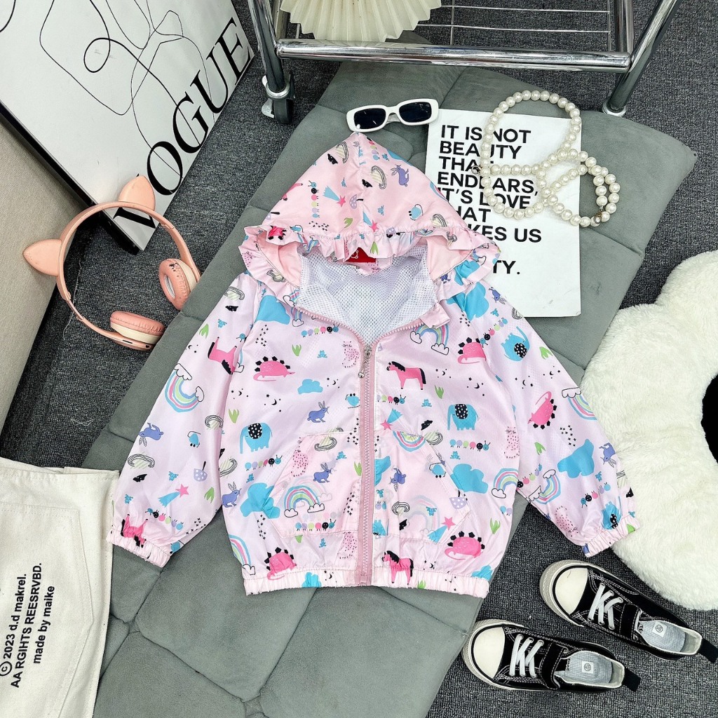Áo khoác gió trẻ em - áo gió thu đông lót lưới 2 lớp in họa tiết ngộ nghĩnh xinh yêu cho bé