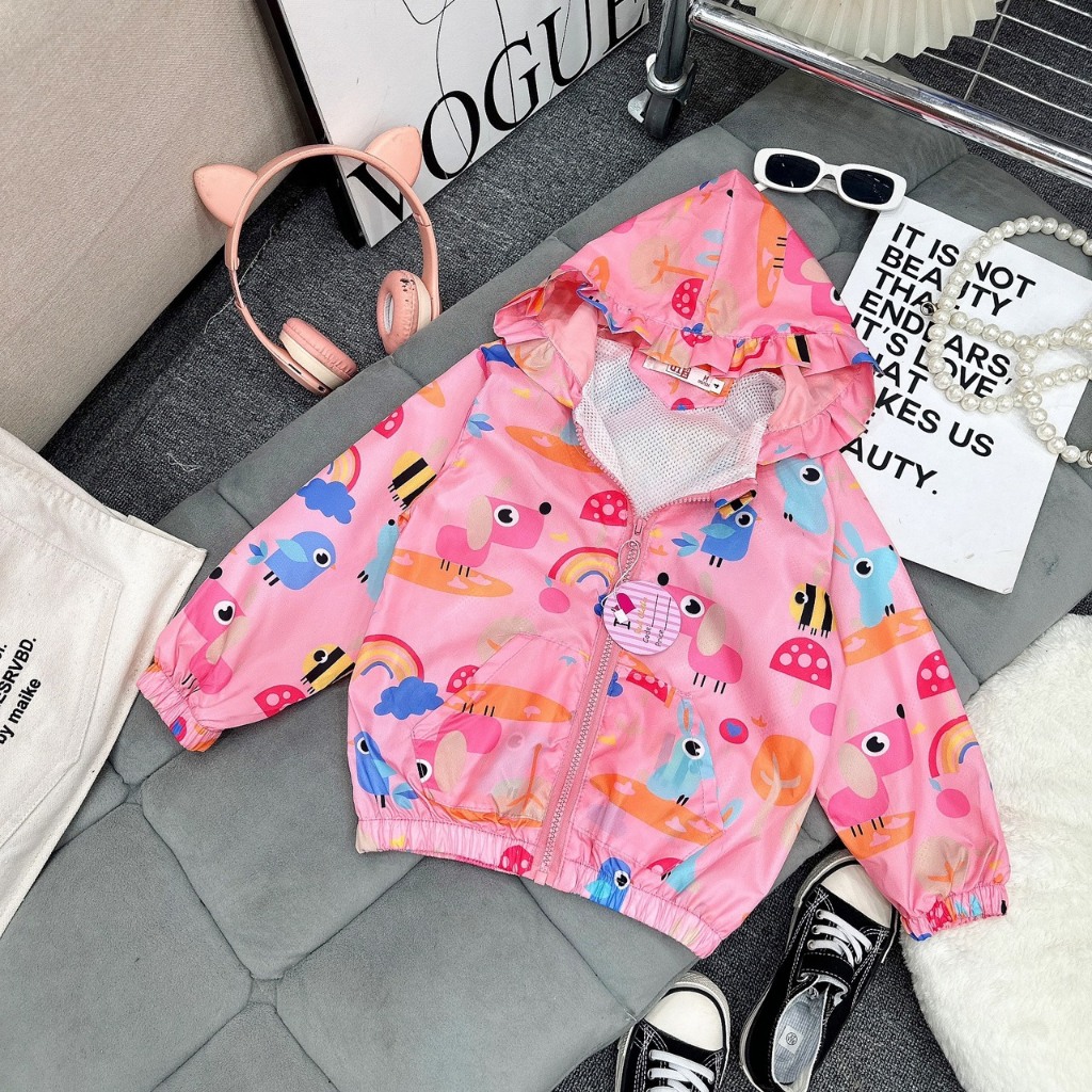 Áo khoác gió trẻ em - áo gió thu đông lót lưới 2 lớp in họa tiết ngộ nghĩnh xinh yêu cho bé