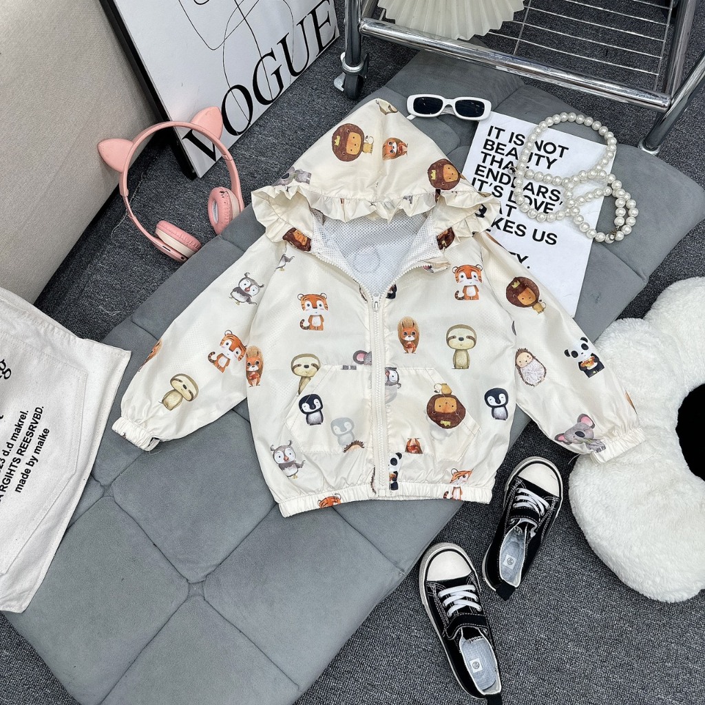 Áo khoác gió trẻ em - áo gió thu đông lót lưới 2 lớp in họa tiết ngộ nghĩnh xinh yêu cho bé