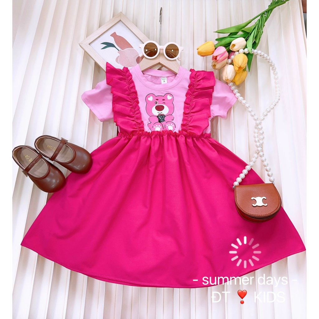 Xả kho - Váy cotton gấu dâu lotso size nhí nhiều mẫu cho bé gái