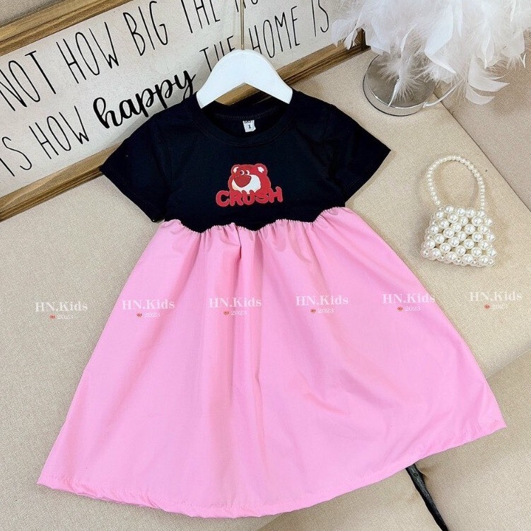 Xả kho - Váy cotton gấu dâu lotso size nhí nhiều mẫu cho bé gái