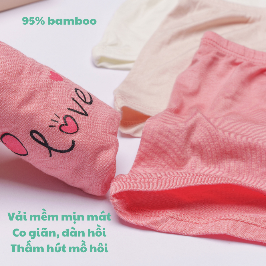 Quần chip cho bé gái Gee Kids, set 3 sịp bé gái sx tại VN, 10-65kg, quần lót sợi tre, sợi sồi mềm mịn, thấm hút, co giãn