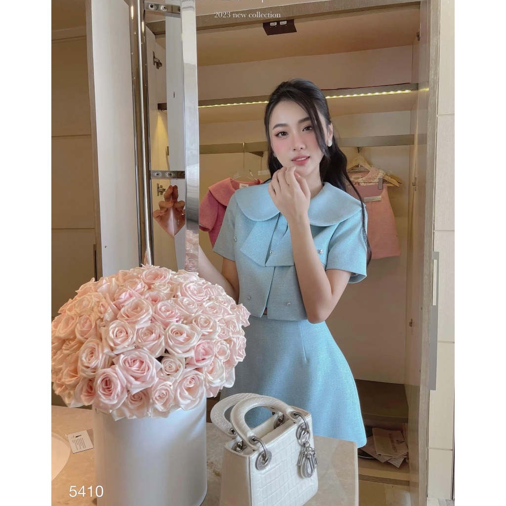 Set dạ thiết kể cổ nơ phong cách tiểu thư sang trọng