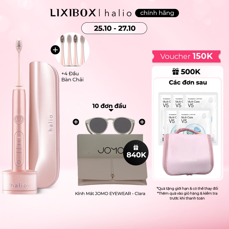 Combo Bàn Chải Điện Làm Trắng Răng Halio Sonic Whitening Toothbrush PRO Rose Gold & Đầu Bàn Chải