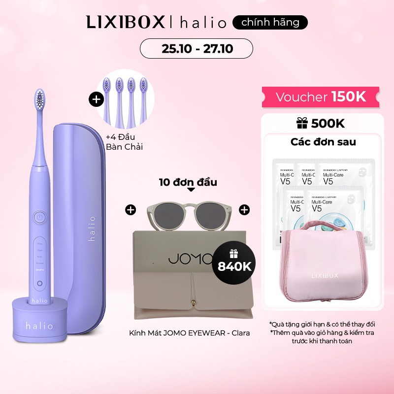 Combo Bàn Chải Điện Làm Trắng Răng Halio Sonic PRO Periwinkle Limited Edition & Set Đầu Bàn Chải