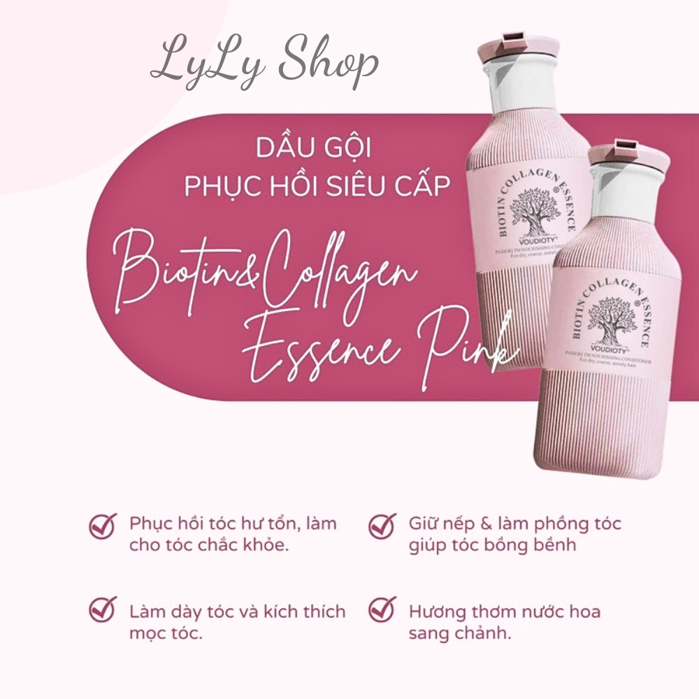 Cặp Dầu Gội Xả Biotin Collagen Voudioty Essence Hương nước hoa, phục hồi tóc hư tổn, giúp tóc suôn mượt tự nhiên 500ml