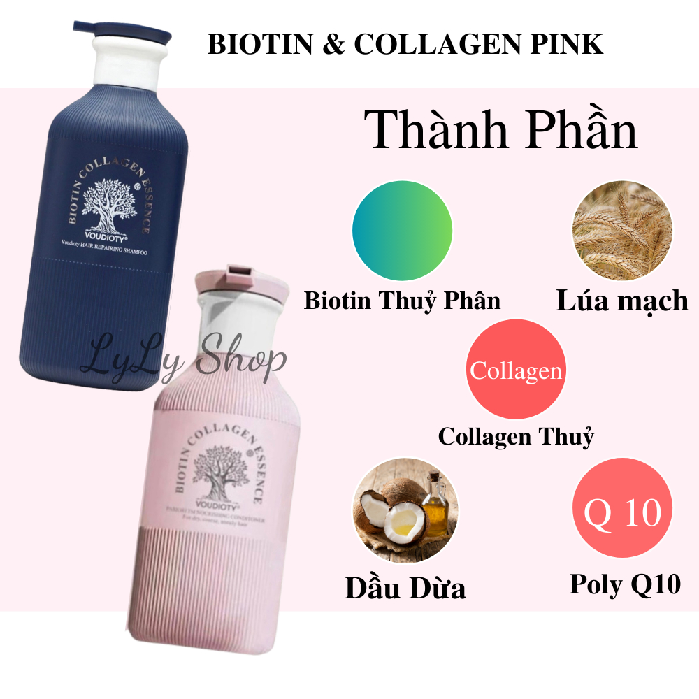 Cặp Dầu Gội Xả Biotin Collagen Voudioty Essence Hương nước hoa, phục hồi tóc hư tổn, giúp tóc suôn mượt tự nhiên 500ml