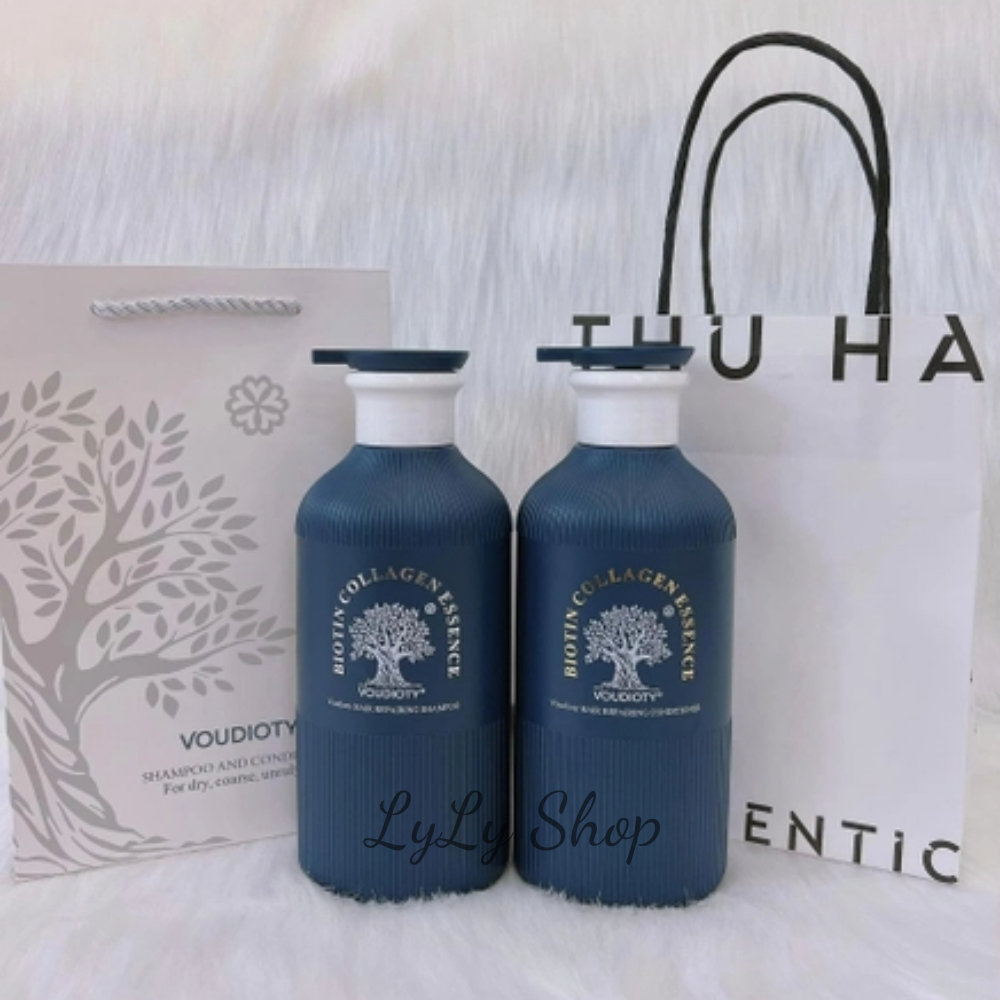 Cặp Dầu Gội Xả Biotin Collagen Voudioty Essence Hương nước hoa, phục hồi tóc hư tổn, giúp tóc suôn mượt tự nhiên 500ml