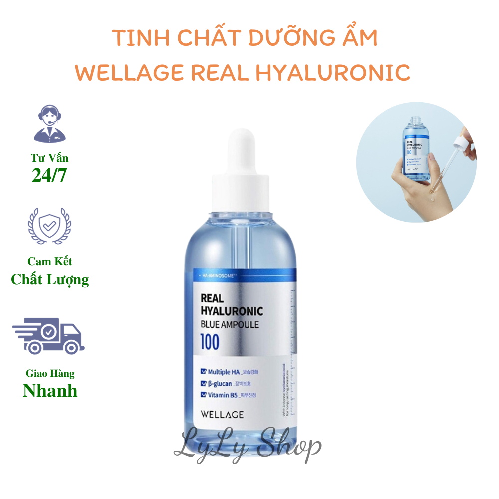 Tinh Chất Dưỡng Ẩm Wellage Real Hyaluronic Blue Ampoule 100, Serum phục hồi căng bóng, phục hồi da săn chắc Lylyshop