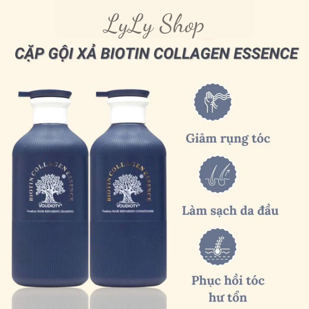 Cặp Dầu Gội Xả Biotin Collagen Voudioty Essence Hương nước hoa, phục hồi tóc hư tổn, giúp tóc suôn mượt tự nhiên 500ml
