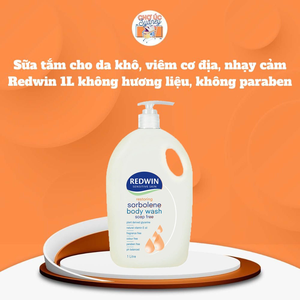 Sữa tắm Redwin cho da cơ địa, khô, nhạy cảm, nứt nẻ Sorbolene Body Wash 1L không hương liệu, không paraben