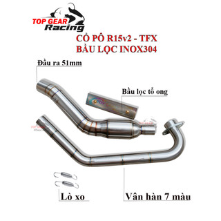 Cổ Pô TFX R15v2 Bầu Tổ Ong inox 304 Lắp Pô Độ 51mm <TOPGEAR>