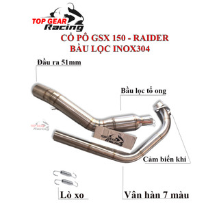 Cổ Pô GSX R150 S150 Raider Fi  Bầu Tổ Ong inox 304 Lắp Pô Độ 51mm <TOPGEAR>