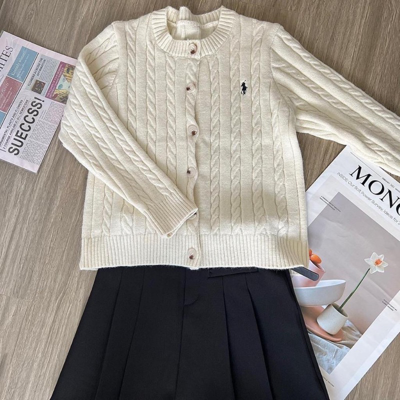 Áo cardigan len lông thỏ thêu ngựa chất dày hàng Quảng Châu