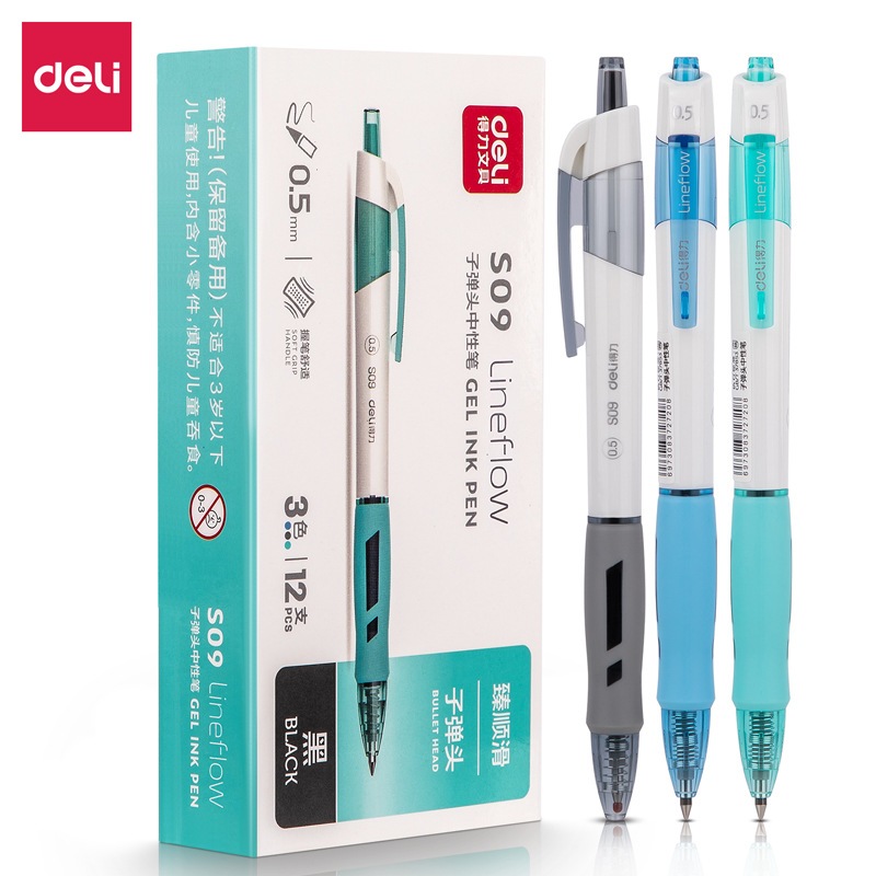 Bút Nước Bút Gel Deli S09 Viết Trơn Mượt Viết Tiếng Trung Cực Thích Có Cao Su Cầm Không Mỏi Tay 1 Màu Đen Vỏ Nhiều Màu
