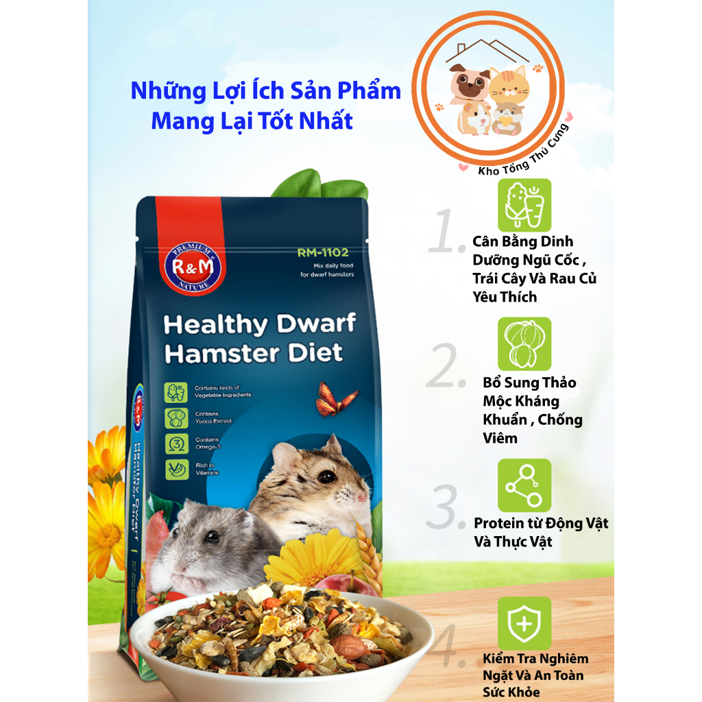 Thức ăn RM Premium Nature cho chuột hamster mini,bear,robo,campel,ww,sóc,.thành phần đa dạng,thơm ngon,giàu dinh dưỡng