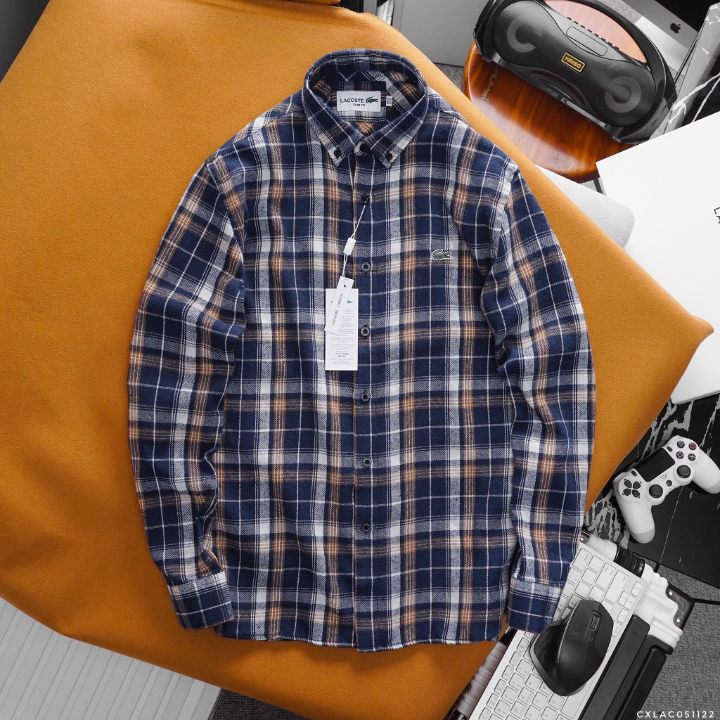 Áo Sơ Mi Caro Nam Tay Dài Flannel LACOSTE CÁ XANH Vải Dạ Nhẹ Mềm Mại Form SlimFit Hàng Xịn Chuẩn Hãng Có Big size